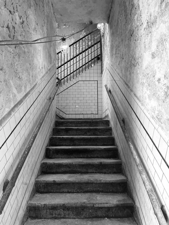 Historic tiled stairwell leading up